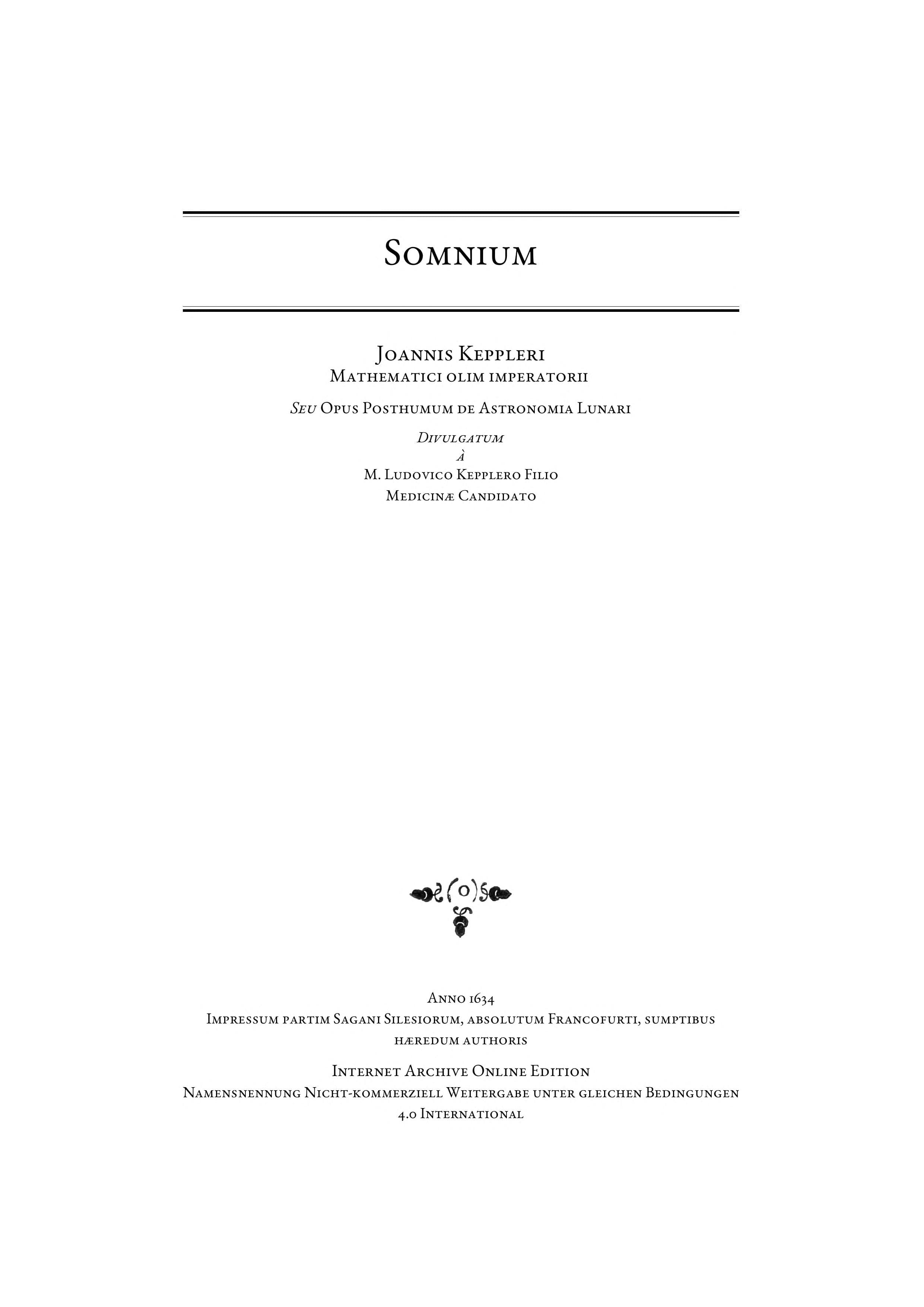 Somnium, Seu Opus Posthumum de Astronomia Lunari