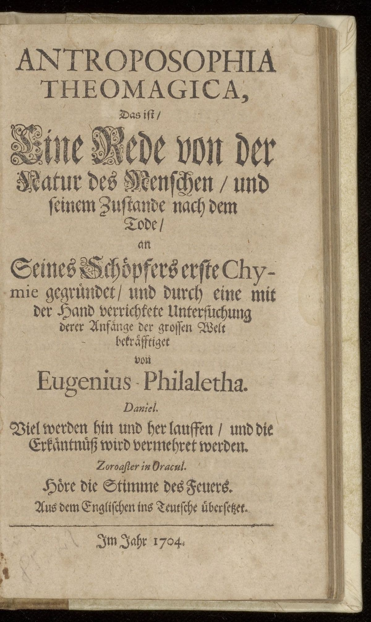 Antroposophia theomagica, das ist, eine Rede von der Natur des Menschen