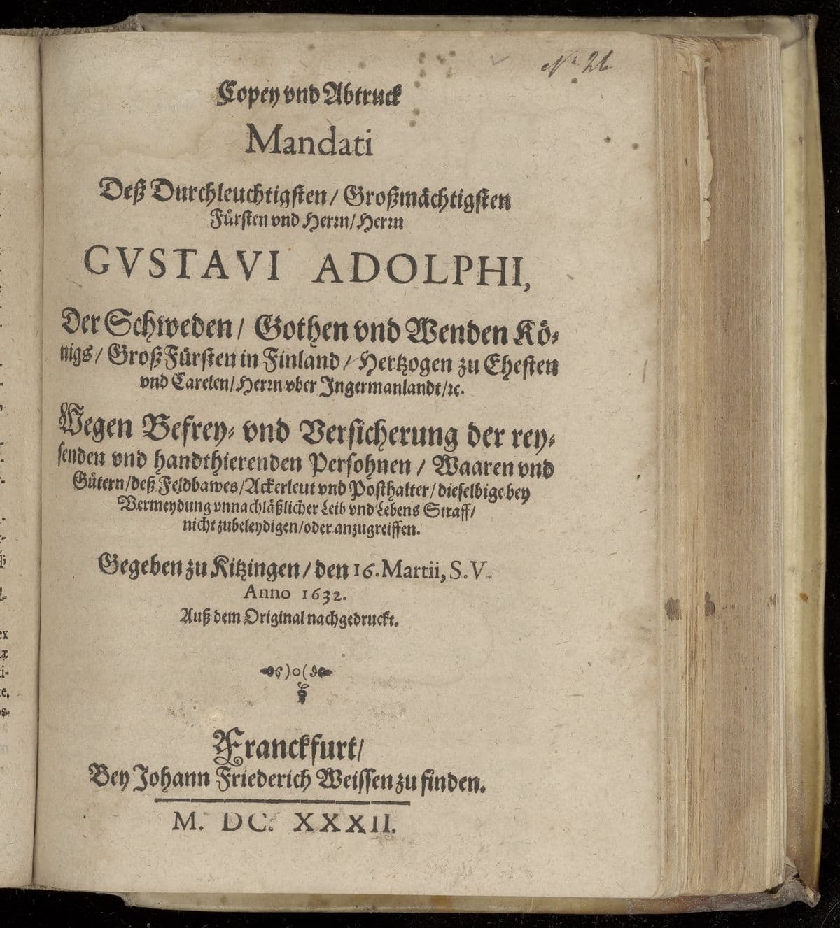Copey und Abtruck Mandati dess durchleuchtigsten, grossmächtigsten Fürsten und Herrn, Herrn Gustavi Adolphi