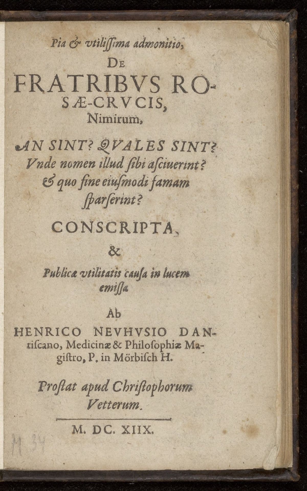 Pia et utilissima admonitio, de fratribus Rosae-crucis