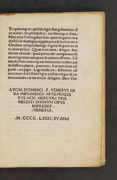 Mercurii Trismegisti Pimander (Ficino translation)